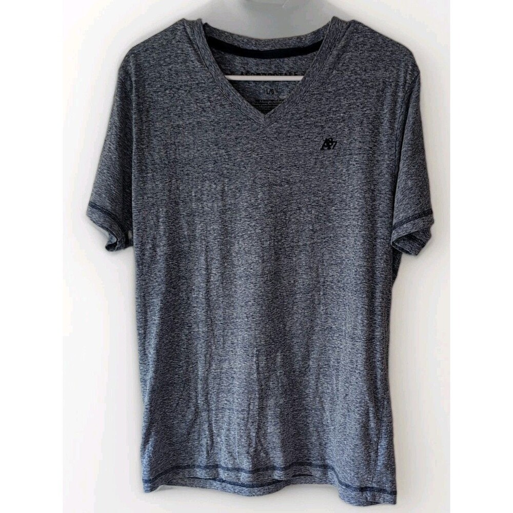 Aeropostale Men V-Neck T-Shirt Gray and Blue Heather A87 Logo Short Sleeve Large